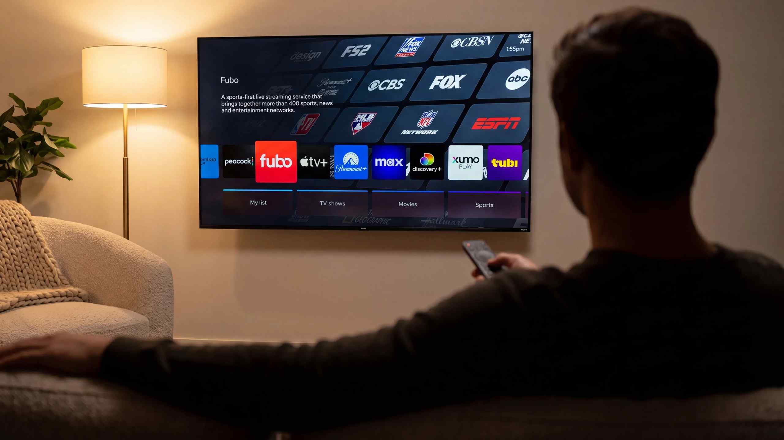 A big screen TV showcasing streaming apps.